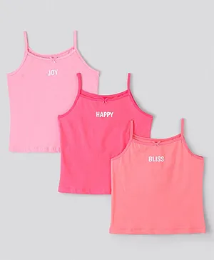 Pine Kids Sleeveless Anti Microbial & Bio-Washed Slips Text Printed Pack of 3 - Multicolour