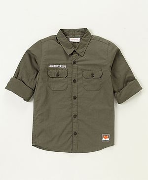 Babyhug Cotton Full Sleeves Shirt Solid Color - Olive