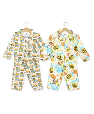 The Mom Store Pack Of 2 Full Sleeves All Over Peanut Butter & Fruit Print Night Suit - Multi Color