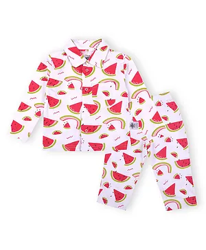The Mom Store Full Sleeves All Over Watermelon Print Night Suit - Red