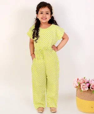 Teeni's Kidswear Half Sleeves Paisley Print Detail Jumpsuit - Mint Green
