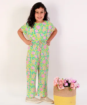 Teeni's Kidswear Half Sleeves Floral Print Jumpsuit - Blue