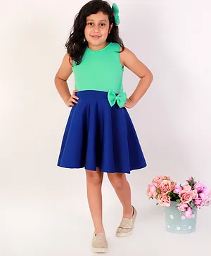 Teeni's Kidswear Sleeveless Colourblocked Bow Detail Dress - Green Blue