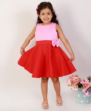Teeni's Kidswear Sleeveless Colourblocked Bow Detail Dress - Pink Red