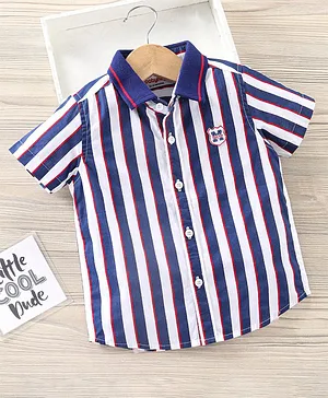 Babyhug Cotton Half Sleeves Striped Shirt With Patch- Navy Blue