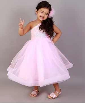 Teeni's Kidswear Sleeveless Sequin Embellished One Shoulder Gown - Pink