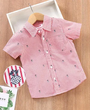 Babyhug Cotton Half Sleeves Striped Shirt Pineapple Print- Red