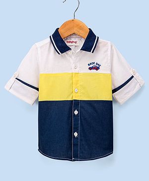 Babyhug Cotton Full Sleeves Shirt Color Block - White Blue