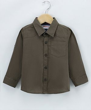 Babyhug Cotton Full Sleeves Solid Shirt With A T-shirt Text Print- Olive