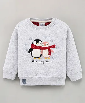 First Smile Full Sleeves Sweatshirt Penguin Embroidery - Light Grey