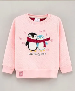 First Smile Full Sleeves Sweatshirt Penguin Embroidery - Baby Pink