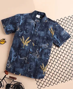 BAATCHEET Half Sleeves All Over Forest Printed Shirt - Blue