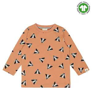 Turtledove London Full Sleeves Organic Cotton T-Shirt Raccoon Print - Orange