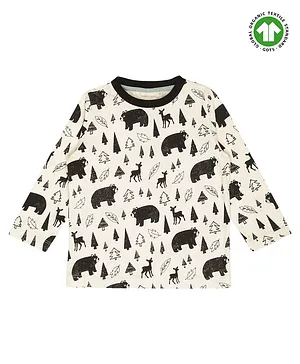 Turtledove London Full Sleeves Organic Cotton T-Shirt Multi Print - White