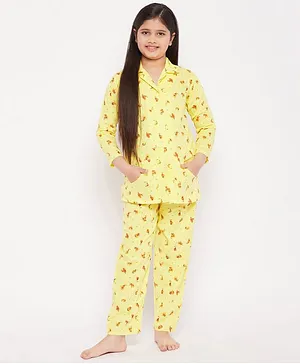 KYDZI Full Sleeves All Over Floral Printed Shirt With Pyjama - Yellow