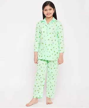 KYDZI Full Sleeves All Over Floral Printed Shirt With Pyjama - Green