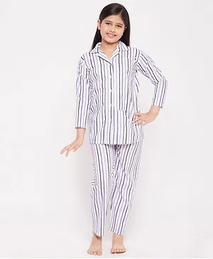KYDZI Full Sleeves Seamless Circle Pattern Striped Shirt With Pyjama - Purple