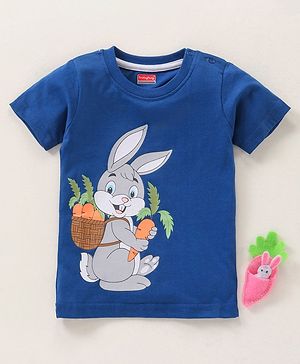 Babyhug Cotton Knit Half Sleeves T-Shirt Bunny Print - Navy