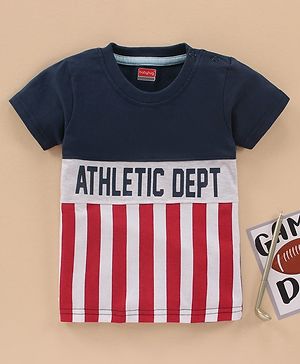 Babyhug Cotton Knit Half Sleeves T Shirt Printed - Navy Red
