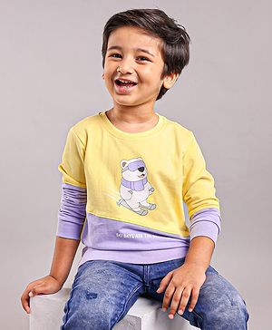 Babyhug Cotton Knit Full Sleeves Snow Bear Printed Sweatshirt - Yellow Purple
