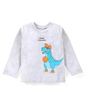 Babyhug Cotton Full Sleeves T-Shirt Dinosaur Print - White