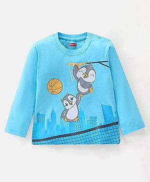 Babyhug Cotton Knit Full Sleeves T-Shirt birds Print - Sky Blue