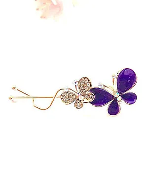 Flaunt Chic Rhinestone Embellished Butterfly Wave Detail Metal Hair Clip - Purple