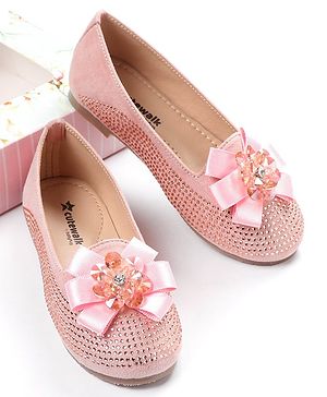 Cute Walk by Babyhug Embellished Slip On Bellies with Bow Applique - Pink