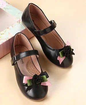 Cute Walk by Babyhug Party Wear Belly Shoes Floral Applique - Black