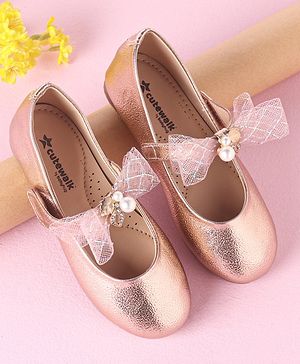 Cute Walk by Babyhug Velcro Closure Bellies With Bow Applique Lace & Pearl Detailing- Gold
