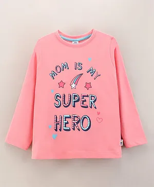 Teddy Cotton Full Sleeves Text Printed Tops - Pink