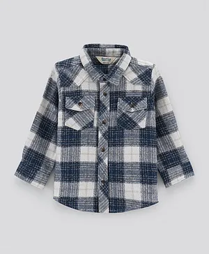 Bonfino Full Sleeves Flannel Check Shirt With Patch Pocket - Blue