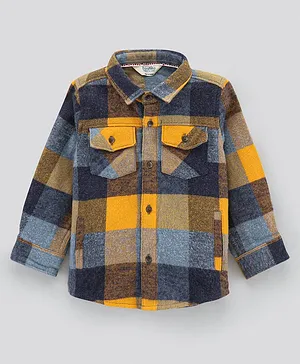 Bonfino Full Sleevs Flannel Check Shirt With Patch Pocket - Yellow