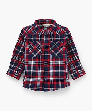 Bonfino Full Sleeves Flannel Check Shirt With Patch Pocket - Maroon