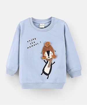 Bonfino Full Sleeves Sweatshirt Text Print - Blue