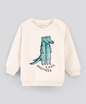 Bonfino Full Sleeves Sweatshirt Text & Alligator Print - Off White
