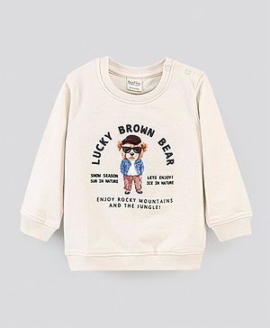 Bonfino Full Sleeves Sweatshirt Text & Bear Print - Off White