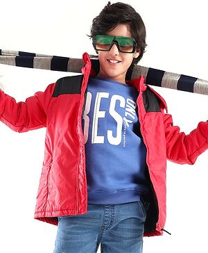 Pine Kids Quilted Full Sleeves Light Winter Hooded Jacket - Red