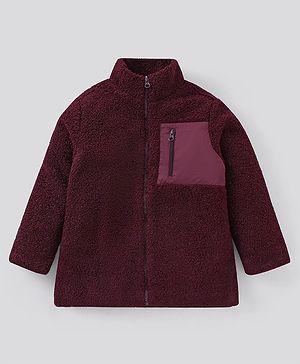 Pine Kids Full Sleeves Sherpa Jacket For Moderate Winter - Maroon