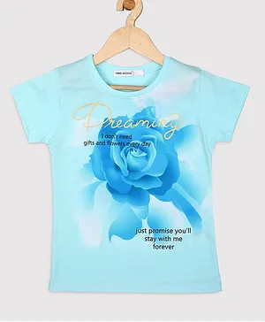 Nins Moda Short Sleeves Flower Print Stretchable Top - Sky Blue