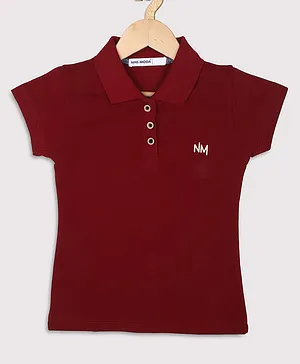Nins Moda Short Sleeves Brand Initials Print Polo Tee - Wine
