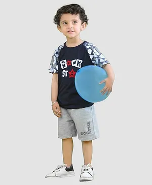 Nino Togs Half Sleeves Rockstar And Sleeves Printed T Shirt With Shorts - Blue