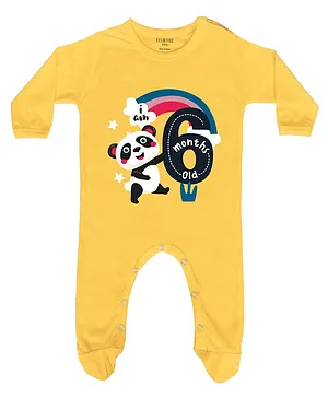 FFlirtygo Full Sleeves I Am Six Month Old Print Footed Romper - Yellow