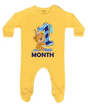 FFlirtygo One Month Birthday Print Full Sleeves Footed Romper - Yellow