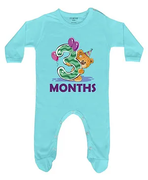 FFlirtygo Three Month Birthday Print Full Sleeves Footed Romper - Light Blue