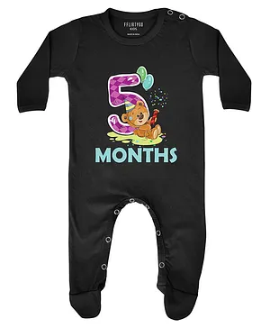 FFlirtygo Five Month & Teddy Printed Birthday Baby Romper - Black