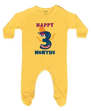 FFlirtygo Full Sleeves Happy Three Months Printed Footed Romper - Yellow