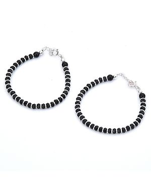 Black Silver Exclusive Plain Nazariya Black & Silver Beads Crystal Bracelet For Baby Boys & Baby Girls- Black And Silver