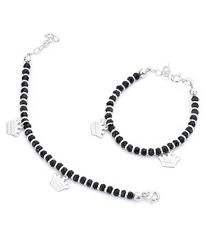 Black Silver Exclusive Plain Nazariya Black & Silver Beads Crystal Bracelet With King Charms For Baby Boys & Baby Girls- Black Silver