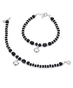 Black Silver Exclusive Plain Nazariya Black & Silver Beads Crystal Bracelet With Heart Charms For Baby Boys & Baby Girls - Black Silver